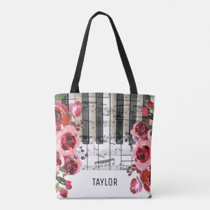 rote Blumen Noten Klavier Tasche