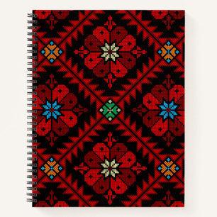 Rote Blumen Palästina Stickerei Tatreez Muster Notizbuch