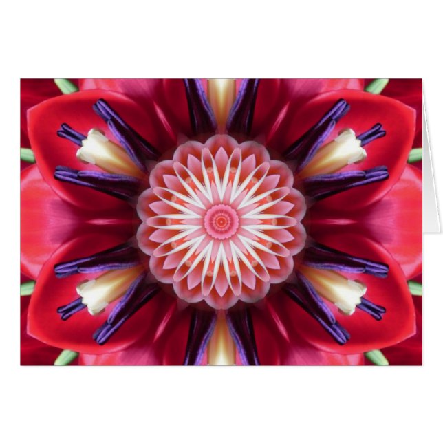 Rote Blumen-Sternmandala-Karte (Vorderseite (Horizontal))