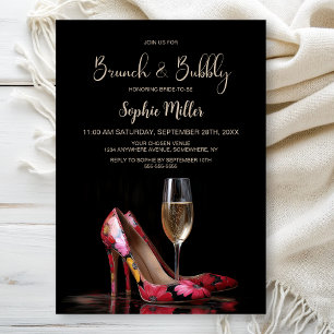 Rote Blumen Stöckelschuhe Brunch und Bubbly Einladung