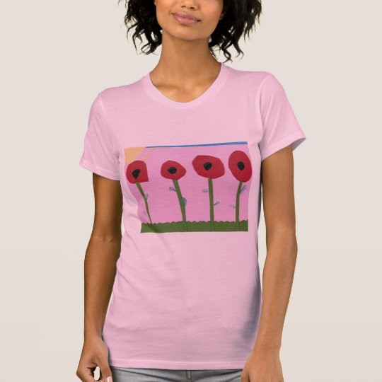 Rote Blumen und gelber Sun auf rosa Papiercollage T-Shirt