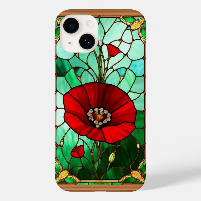 Rote Blumen-Vitrage-Kunst Case-Mate iPhone 14 Hülle (Rückseite)