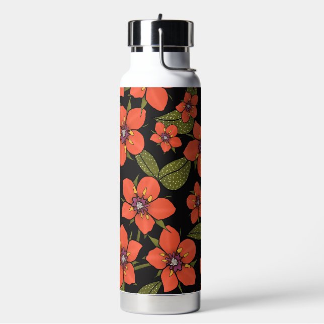 Rote Blumenaquarellmalerei Trinkflasche (Links)