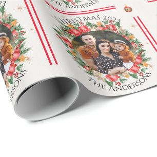 Rote Blumenfamilienfoto Frohe Weihnachten Geschenkpapier