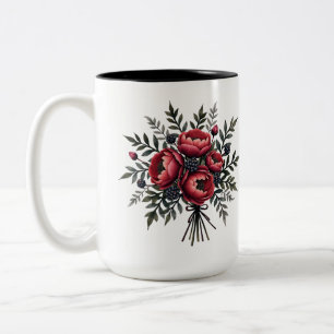 rote Blumengestaltung Tasse - Text kann geändert w