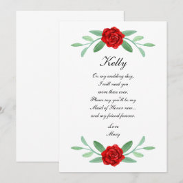 Rote Blumengrün Foliage Trauzeugin Card Einladung
