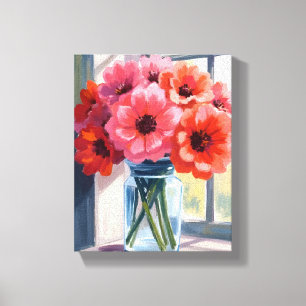 Rote Blumenstrauß-Vase-Aquarellmalerei Leinwanddruck