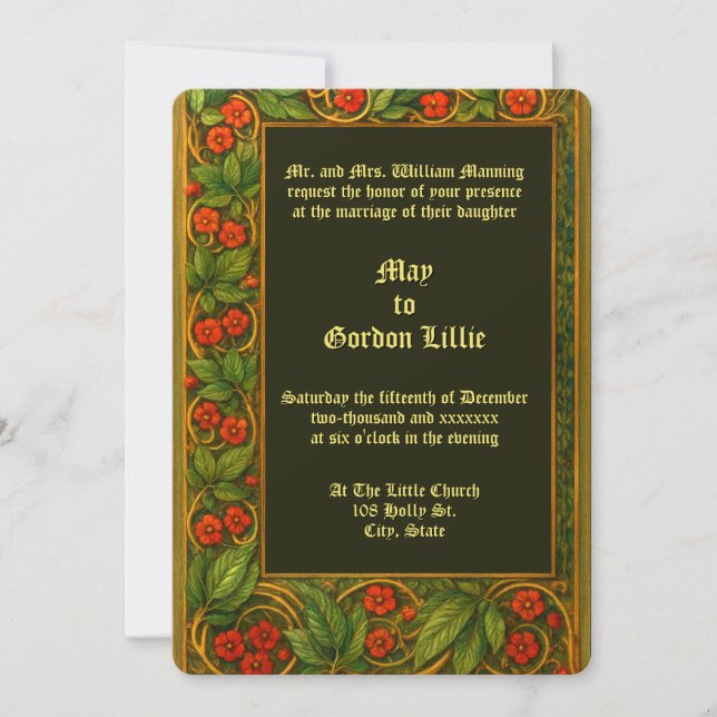 Rote Blumenvine Grenzhochzeit Einladung (Vorderseite)