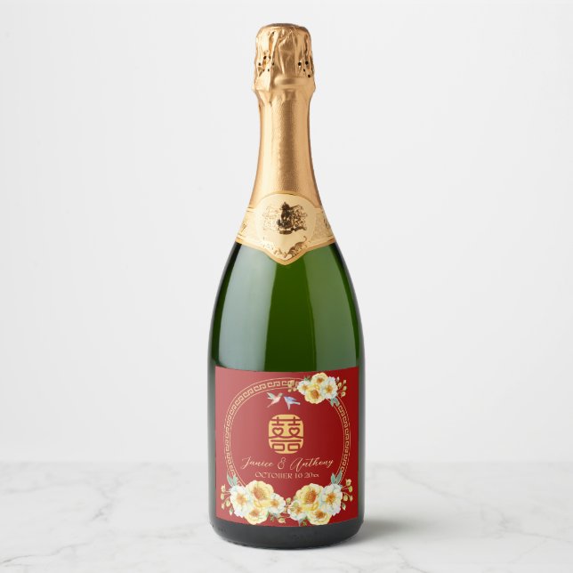 Rote Blumenvögel Chinesische Hochzeit (Vorderseite)