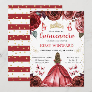 Rote-Bluse-blonde-Haare-Prinzessin-Quinceanera Einladung