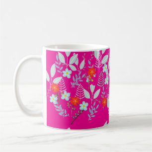Rote Blüte + Blätter Hot Pink Kaffeetasse