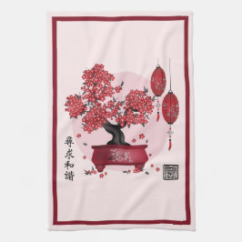 Rote Blüte bonsai 'Seek harmony' in Chinesisch Geschirrtuch