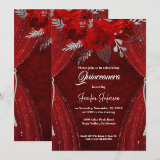 Rote Blüte Quinceanera Einladung