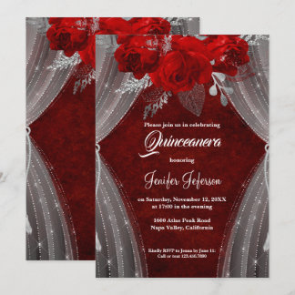 Rote Blüte Quinceanera Einladung