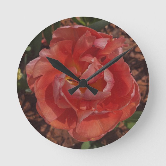 rote Blüte  Runde Wanduhr (Vorderseite)
