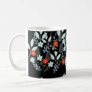 Rote Blüte + Schwarze Blätter Kaffeetasse