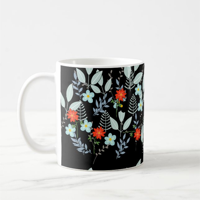 Rote Blüte + Schwarze Blätter Kaffeetasse (Links)