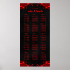 Rote Blüte und Schwarze 15 Hochzeitstische Sitzkar Poster