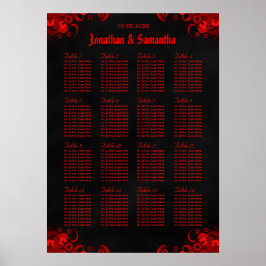 Rote Blüte und Schwarze 16 Hochzeitstische Sitzkar Poster