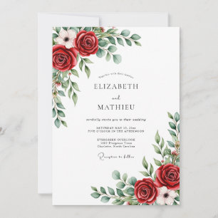 Rote Blüten Botanische Romantische Hochzeit Einladung