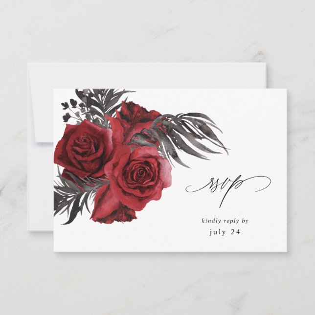 Rote Blüten und Schwarze UAWG RSVP Karte (Vorderseite)