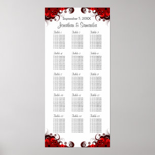 Rote Blütenblätter und weiße 15 Hochzeitstische Poster