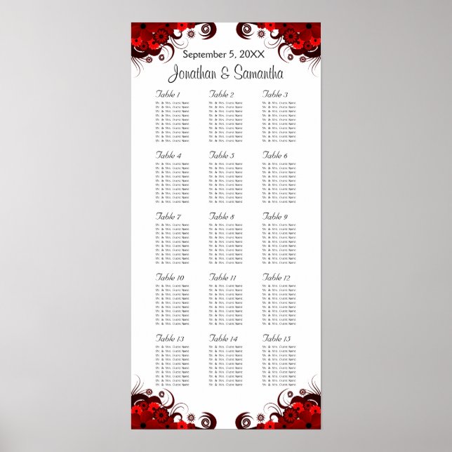 Rote Blütenblätter und weiße 15 Hochzeitstische Poster (Vorne)