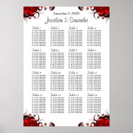 Rote Blütenblätter und weiße 16 Hochzeitstische Poster