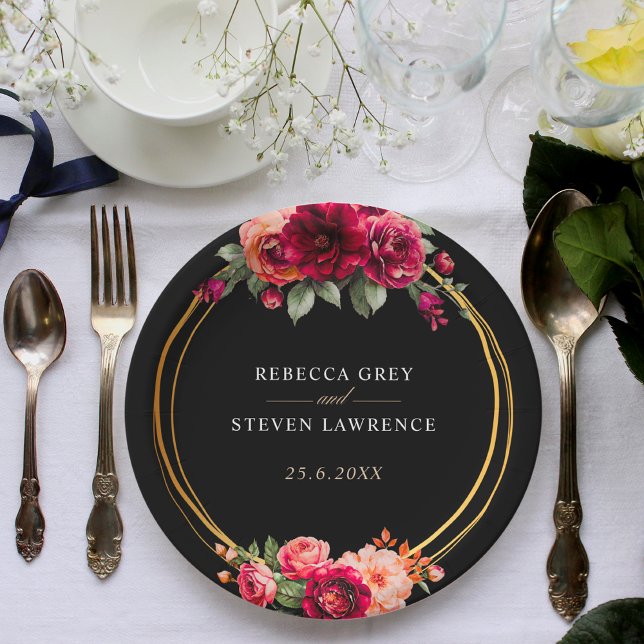 Rote Blütenhochzeit Pappteller (Von Creator hochgeladen)