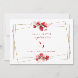 Rote Blütenhochzeit Rettete unser Datum Save The Date