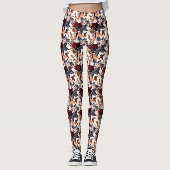 Rote Blütenvielfarbige Leggings (Vorderseite)