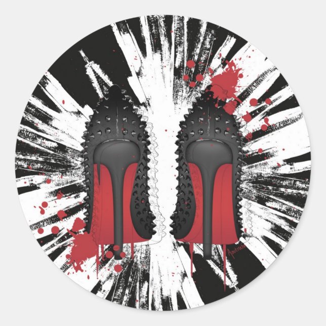 Rote Bodenaufkleber Schuhe High Heels & Spatter Runder Aufkleber (Vorderseite)