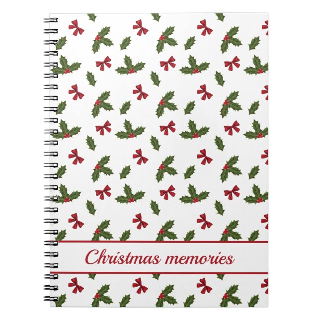 Rote Bogen und Weihnachts-Holzosen-Muster und Text Notizblock (Vorderseite)