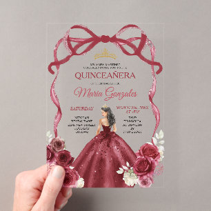Rote Bogenrahmen Prinzessin Goldkrone Mädchen Quin Acryleinladungen