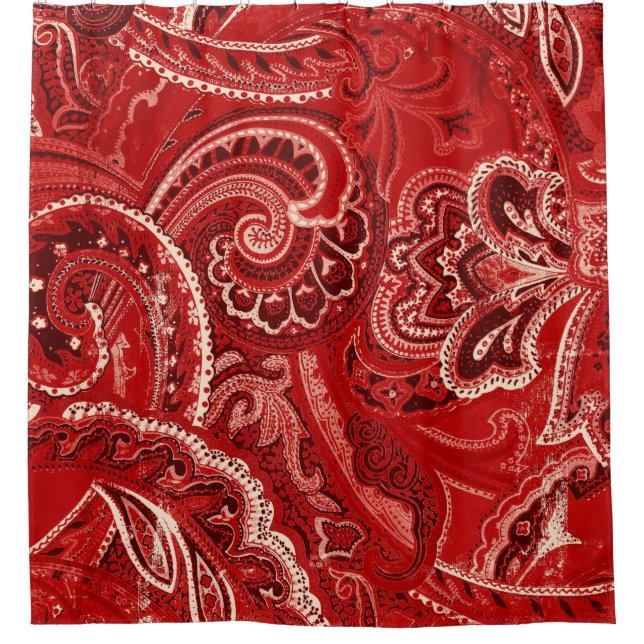 Rote Boho schicke Retro Hippie-Paisley-Bandanna Duschvorhang (Vorderseite)