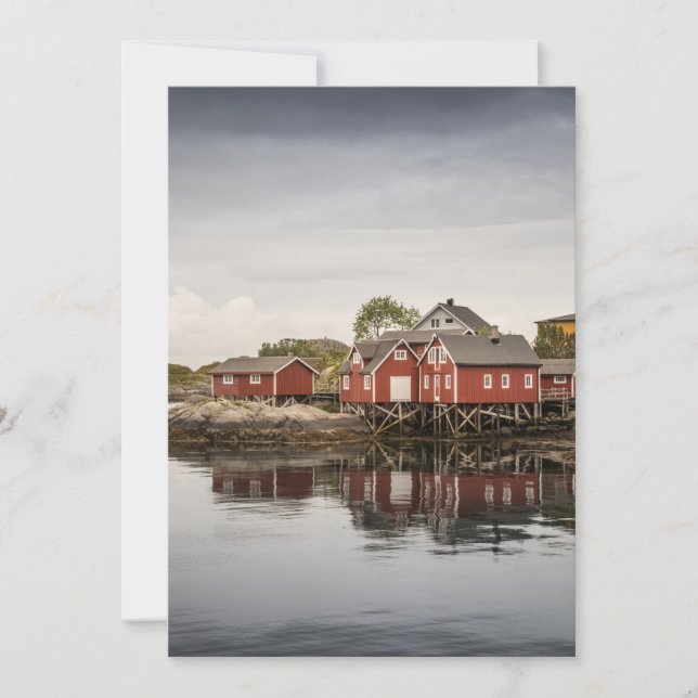 Rote Bootshäuser Norwegen Card Dankeskarte (Vorderseite)