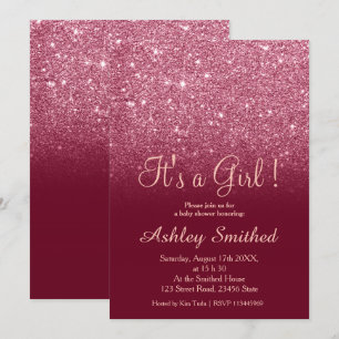 Rote Bordeaux-Glitzer-Chic-Obro-Girl-Dusche Einladung