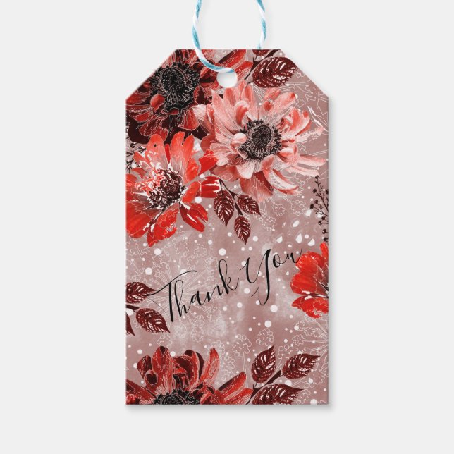 Rote, bordeauxrote Blume. Geschenkanhänger (Vorderseite)