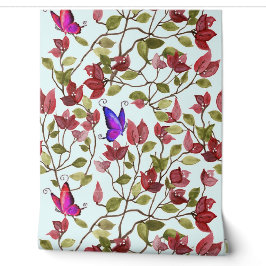 Rote Bougainvillea Blume mit Schmetterlingen Tapete
