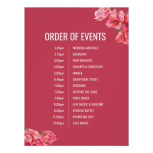 Rote Bougainvillea Hochzeitsordnung Poster