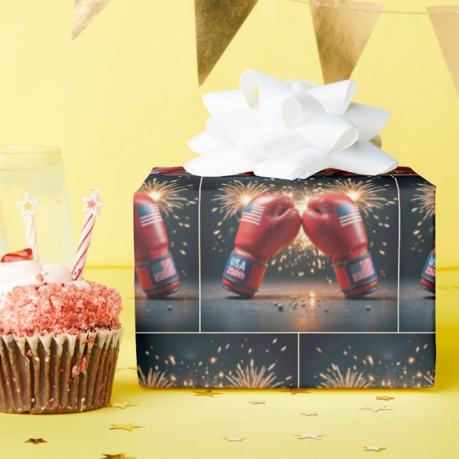 Rote Boxhandschuhe für USA 250. Geburtstag Geschenkpapier (Geburtstagsparty)