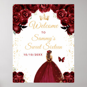 Rote braunhaarige Prinzessin Sweet Sixteen Willkom Poster