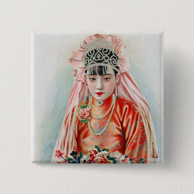 Rote Braut bei chinesischer Hochzeit in Shanghai Button (Vorderseite)