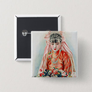 Rote Braut bei chinesischer Hochzeit in Shanghai Button