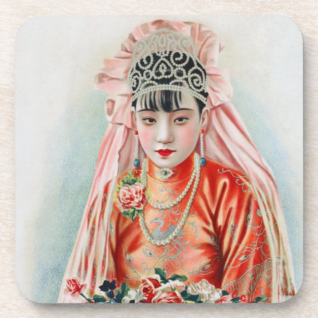 Rote Braut bei chinesischer Hochzeit in Shanghai Getränkeuntersetzer (Vorderseite)