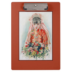 Rote Braut bei chinesischer Hochzeit in Shanghai Klemmbrett