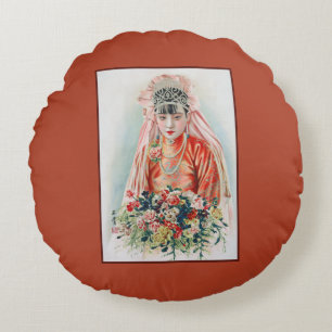 Rote Braut bei chinesischer Hochzeit in Shanghai Rundes Kissen