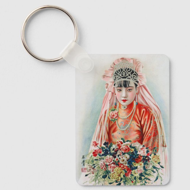 Rote Braut bei chinesischer Hochzeit in Shanghai Schlüsselanhänger (Vorderseite)