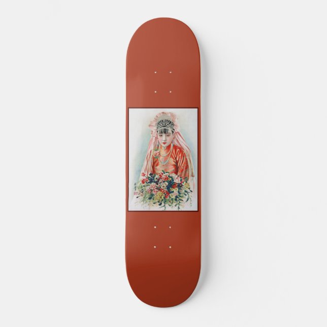 Rote Braut bei chinesischer Hochzeit in Shanghai Skateboard (Vorderseite)