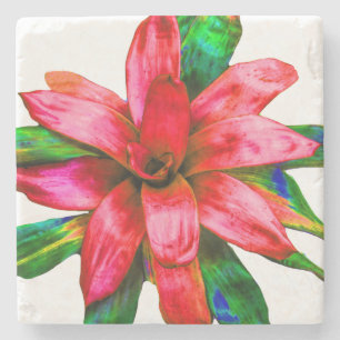 Rote Bromelien-Untersetzer aus Marmor Steinuntersetzer